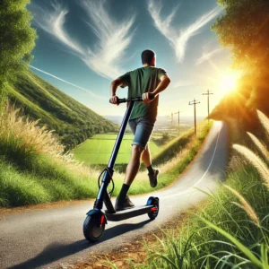 Electric scooter for adults up to 300 lbs climbing a steep hill, showcasing its powerful motor and durability.