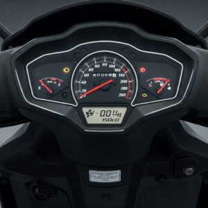 A 150cc scooter dashboard with a speedometer, fuel gauge, and other indicators.
