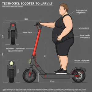 Illustration showing the dimensions and size of the electric scooter for heavy adults 400lbs.