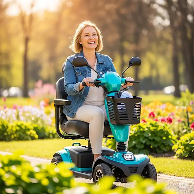 Person enjoying driving a modern mobility scooter for enhanced mobility and independence.