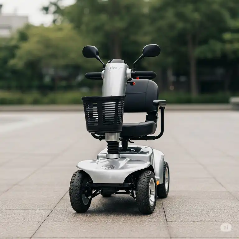 A silver vive mobility scooter is shown from the front.