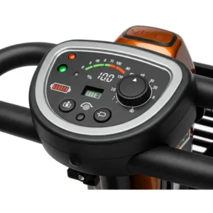 Detailed view of the intuitive controls on a vive mobility scooter.