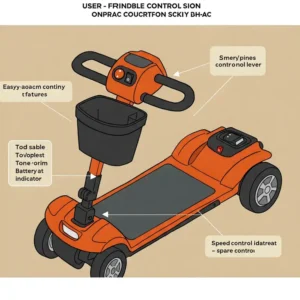 Detailed illustration highlighting the user-friendly controls of the Pride Go-Go scooter.