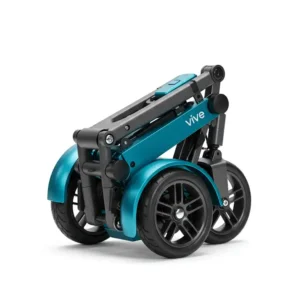 A compact, folded vive mobility scooter for easy transport.