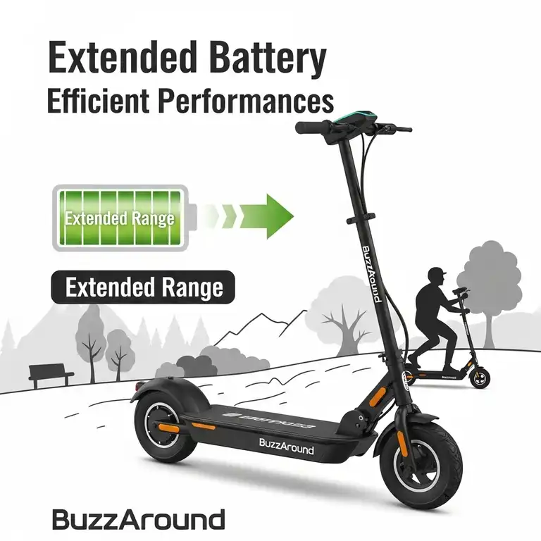 Demonstrating the maneuverability of the buzz around scooter.
