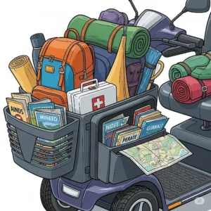 A mobility scooter packed for travel, ready for a long journey zoomer scooter adventure.