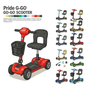Illustration showcasing the various color options or customizable features of the Pride Go-Go scooter.