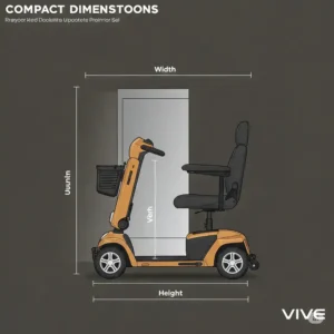  Diagram showing the compact dimensions of the vive mobility scooter.