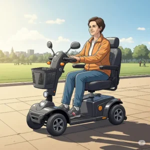 Illustration emphasizing safe driving practices for mobility scooter users.