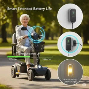 "Visual representation highlighting the advantages of using a smart mobility scooter battery charger, like extended battery life."
