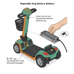 Illustration of the removable battery of a vive mobility scooter.
