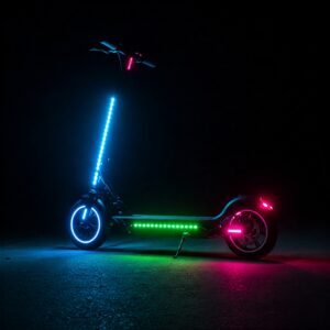 "Electric scooter featuring custom LED electric scooter lights for enhanced style and visibility."