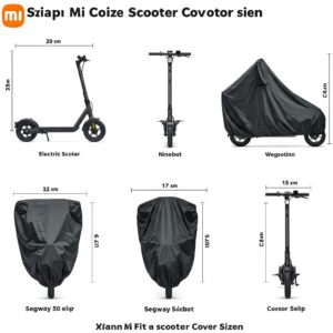 Available electric scooter cover sizes for various models.