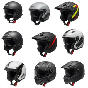 Various styles of Electric Scooter Helmet, including open-face and full-face designs.
