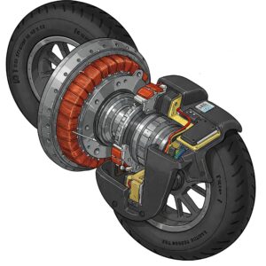 Diagram illustrating a hub motor integrated directly into an electric scooter wheel.