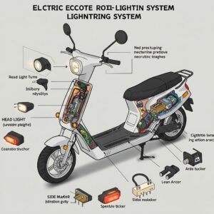 "Diagram showing various electric scooter lights types including headlight, taillight, and side marker lights."