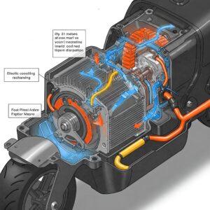  Illustration of the cooling mechanism in an electric scooter motor.