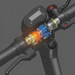Illustration highlighting the sensor component within an electric scooter throttle.