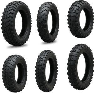 A variety of tires, important electric moped scooter parts suitable for different terrains and riding conditions.