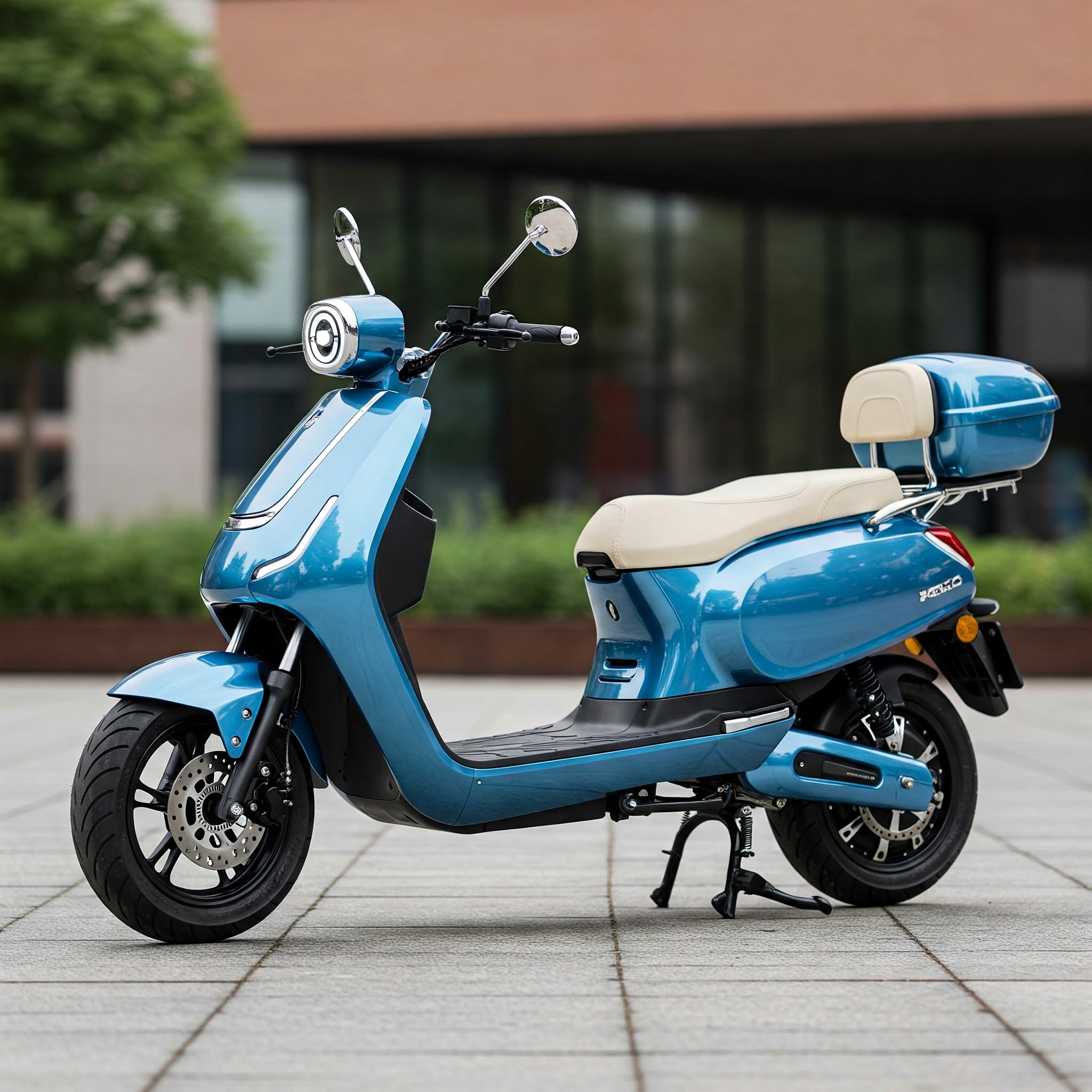 A modern electric scooter 2 seat, perfect for eco-friendly family transportation.