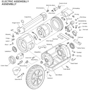  Exploded diagram showing the components of an electric scooter wheel assembly.