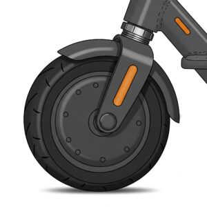 Close-up illustration of the valve stem on an electric scooter wheel.