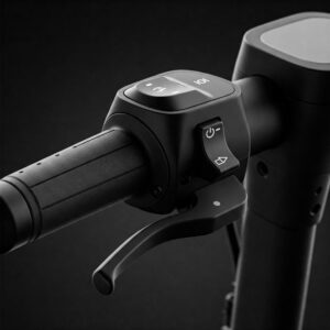 Close-up of an ergonomic electric scooter throttle designed for comfortable riding.
