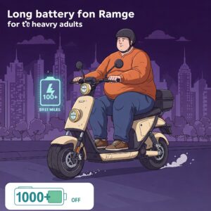 "Illustration depicting the long battery range of an Electric Scooter for Heavy Adults designed for heavy adults."