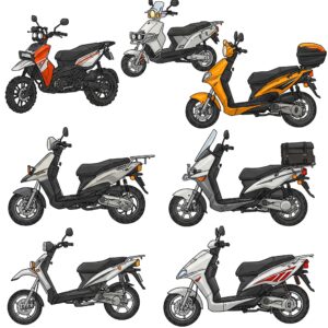 "Illustration displaying different types of 3 wheel gas scooters, catering to various needs and preferences."