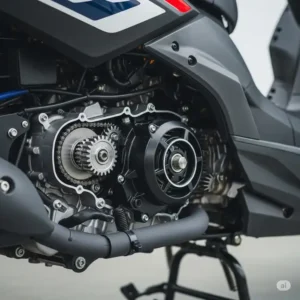 Close-up view of a powerful and efficient gas scooter engine, highlighting its design for adult riders.