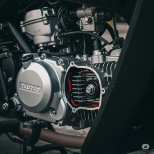 Close-up view of a TaoTao scooter's efficient 49cc engine, highlighting its durable components.