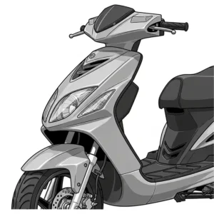 A close-up illustration of the aerodynamic design features of a high-performance 50cc scooter, showing how its sleek lines reduce drag for maximum fastest 50cc scooter speed.