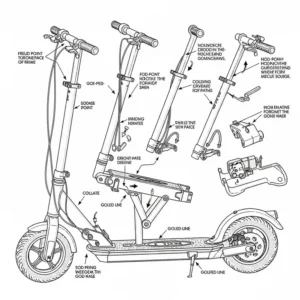 Diagram illustrating the folding mechanism of a gas scooter goped, demonstrating how it collapses for easy transport and storage.