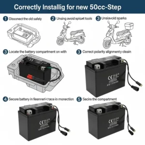 Step-by-step guide on correctly installing a new 50cc scooter battery for safe operation.