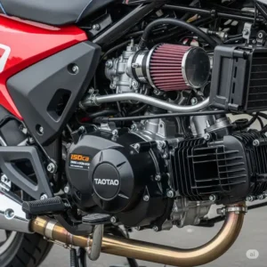 Close-up of the powerful 150cc engine of a taotao 150cc scooter, highlighting its performance capabilities.