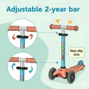 Illustration of an adjustable handlebar on a scooter for 2 year old, perfect for a growing 2-year-old to ensure a comfortable and safe ride.