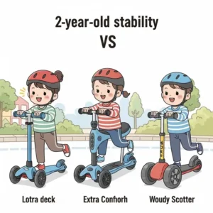 Illustration comparing different types of scooter for 2 year old suitable for a 2-year-old, emphasizing stability and ease of use.