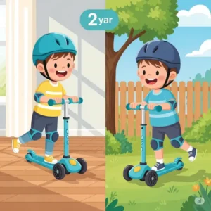 Diagram showing the stable three-wheel design of a scooter for 2 year old ideal for a 2-year-old learning to balance.