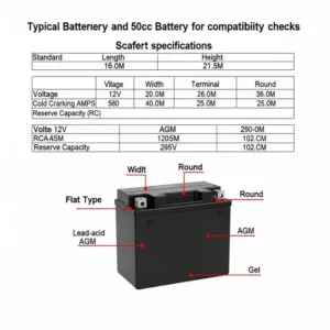 Detailed dimensions and specifications of a typical 50cc scooter battery for compatibility checks.