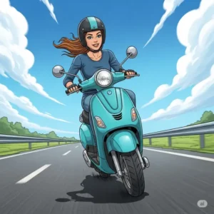  dynamic illustration of a rider confidently navigating an open road on a fastest 50cc scooter, conveying freedom and speed.