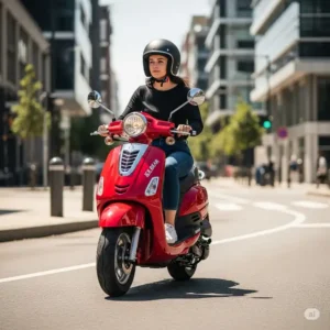 A rider confidently cruising on an ice bear scooter 150cc, demonstrating its agility and ease of handling in urban environments.