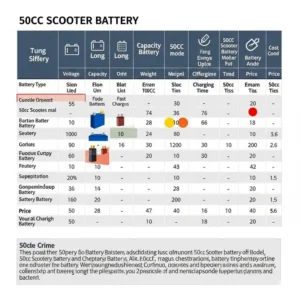 Comparison of different 50cc scooter battery brands and models, highlighting key features and benefits.