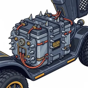 "Illustration of a powerful, long-lasting battery designed as a monster scooter parts golden technologies mobility scooters."