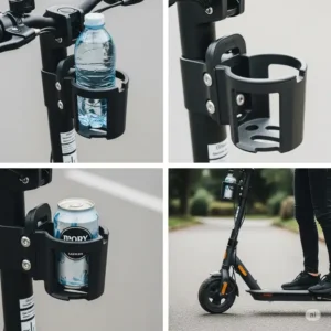 Various angles of a scooter cup holder, showcasing its versatile design and secure grip.