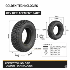 "Diagram showing a rugged, all-terrain tire, a key monster scooter parts golden technologies outdoor mobility scooters."
