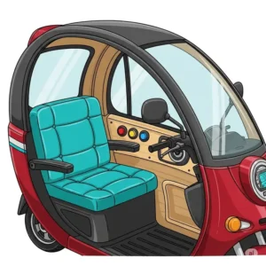 An illustration depicting the cozy interior of an enclosed cabin scooter under $700, showcasing comfortable seating and basic controls for a pleasant ride.