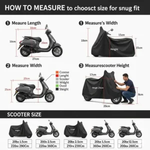  An infographic illustrating how to measure a scooter to choose the correct size of scooter cover for a snug fit.