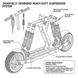 "Schematic of an upgraded, heavy-duty suspension system, a crucial monster scooter parts golden technologies scooters."
