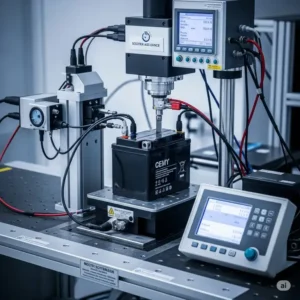Visual of a battery for scooter undergoing rigorous performance testing to ensure optimal power output and durability.