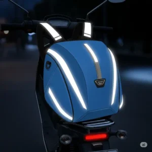 "Illustration of a scooter bag with integrated reflective strips, enhancing visibility and safety during nighttime scooter rides."